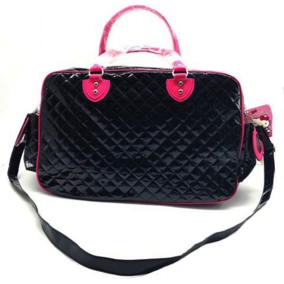 Hello Kitty Black & Pink Overnight Duffle Bag with Crossbody Strap Quilted - Picture 4 of 6